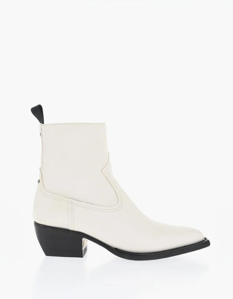 Leather Sole Narrow Toe Boots Women - White