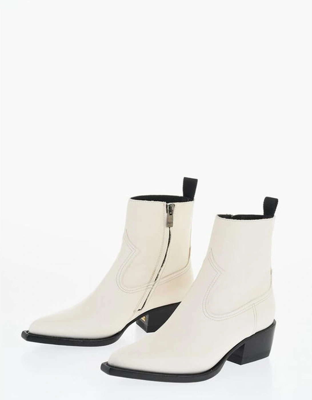Leather Sole Narrow Toe Boots Women - White, 6 of 5