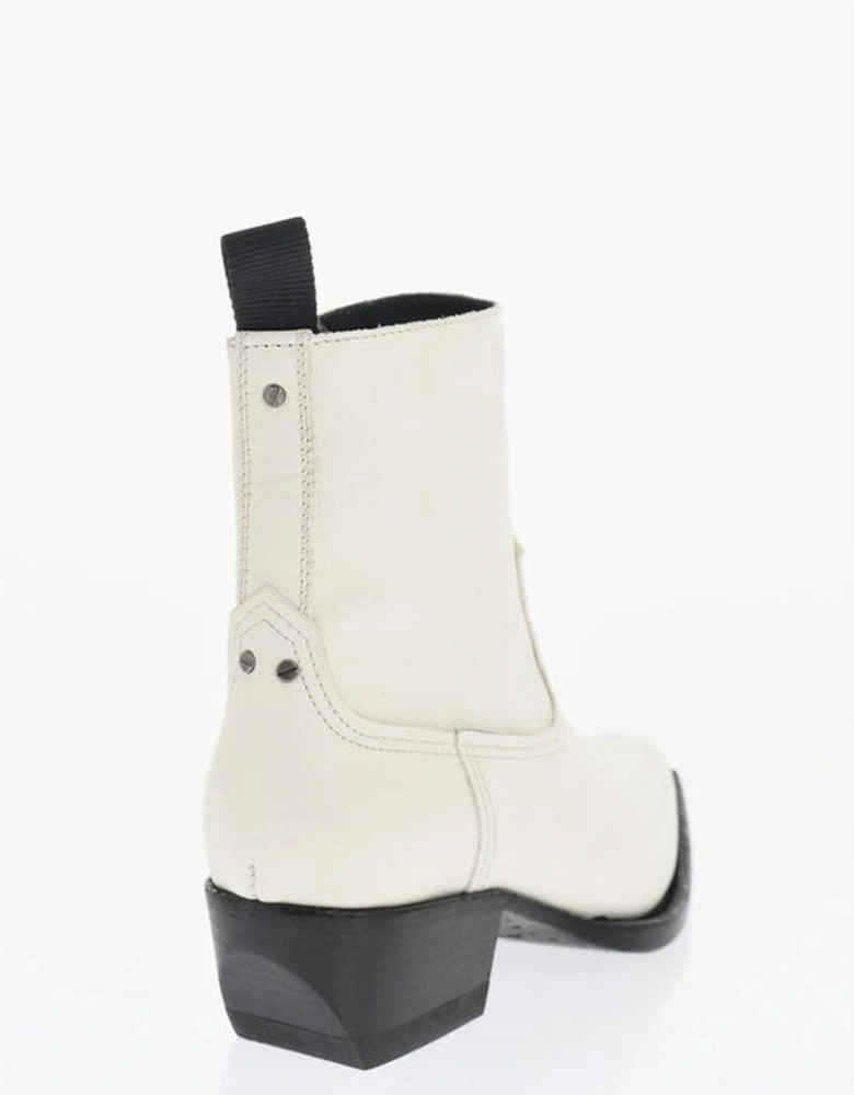 Leather Sole Narrow Toe Boots Women - White