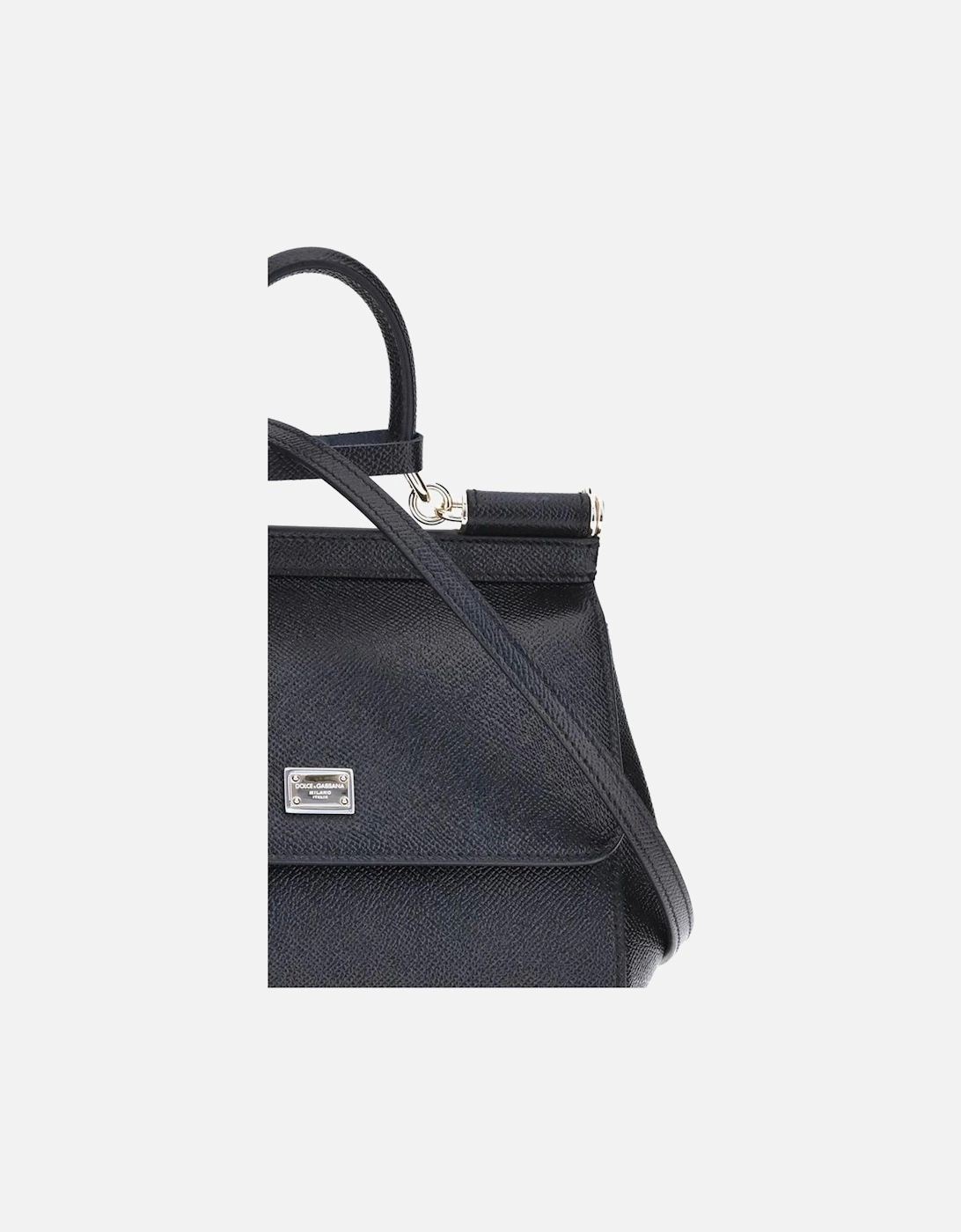 Leather Handbag with Top Handle and Adjustable Strap Women - Black