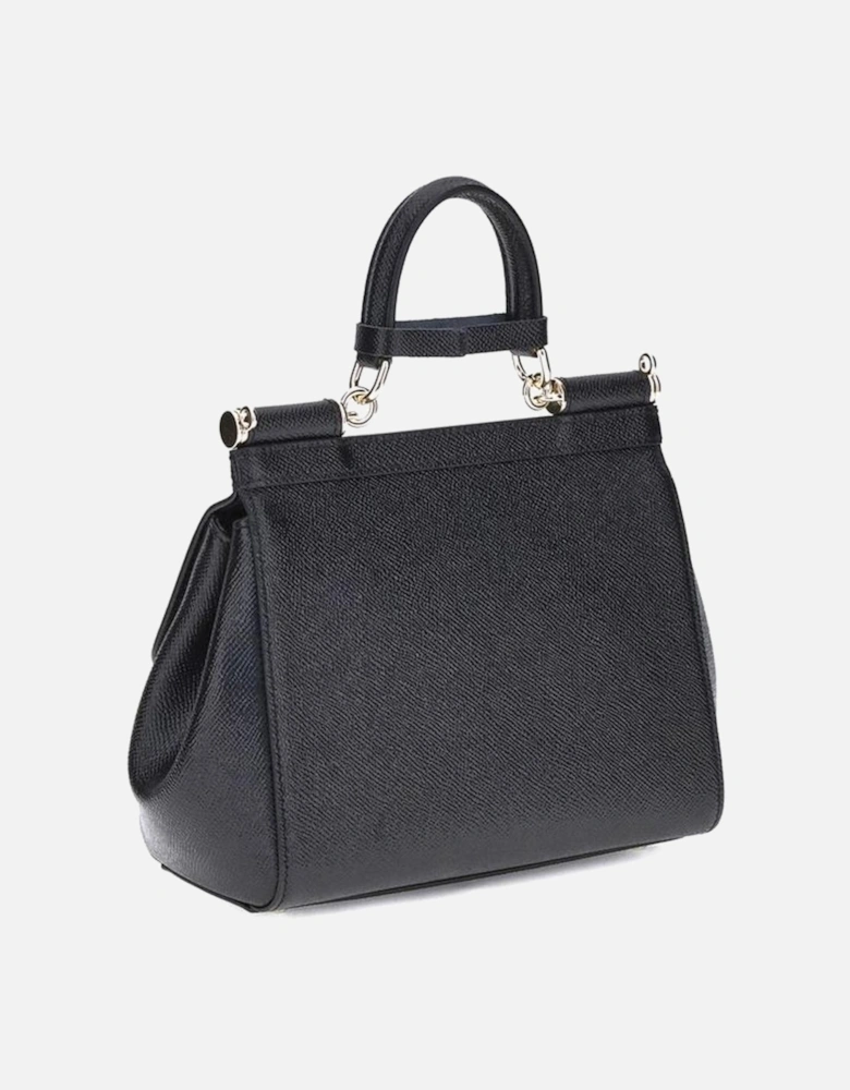 Leather Handbag with Top Handle and Adjustable Strap Women - Black