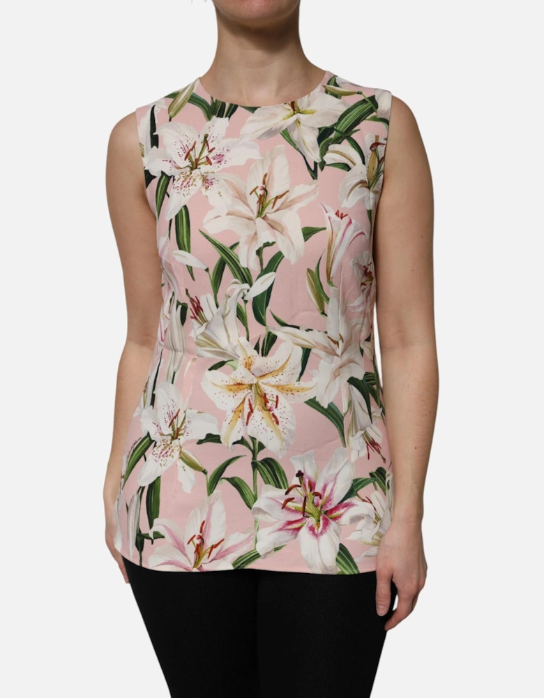 Sleeveless Floral Print Top with Zipper Closure Women - Pink T-Shirts