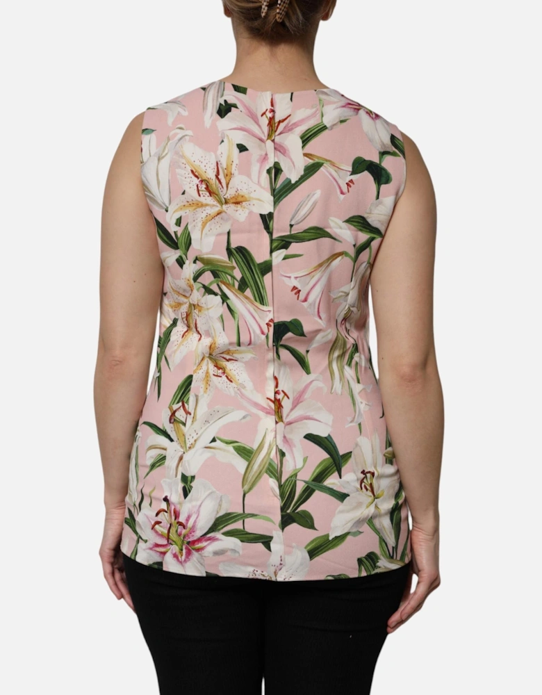 Sleeveless Floral Print Top with Zipper Closure Women - Pink T-Shirts