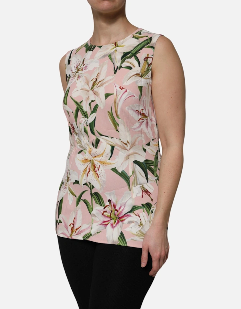 Sleeveless Floral Print Top with Zipper Closure Women - Pink T-Shirts