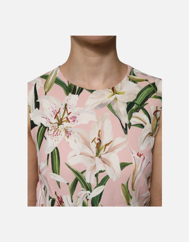 Sleeveless Floral Print Top with Zipper Closure Women - Pink T-Shirts
