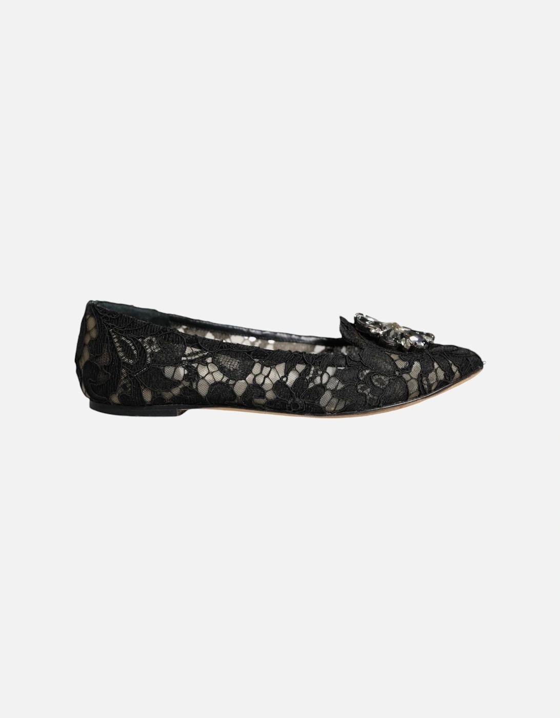 Floral Lace Ballet Flats with Crystal Buckle Women - Black Flat Shoes, 6 of 5