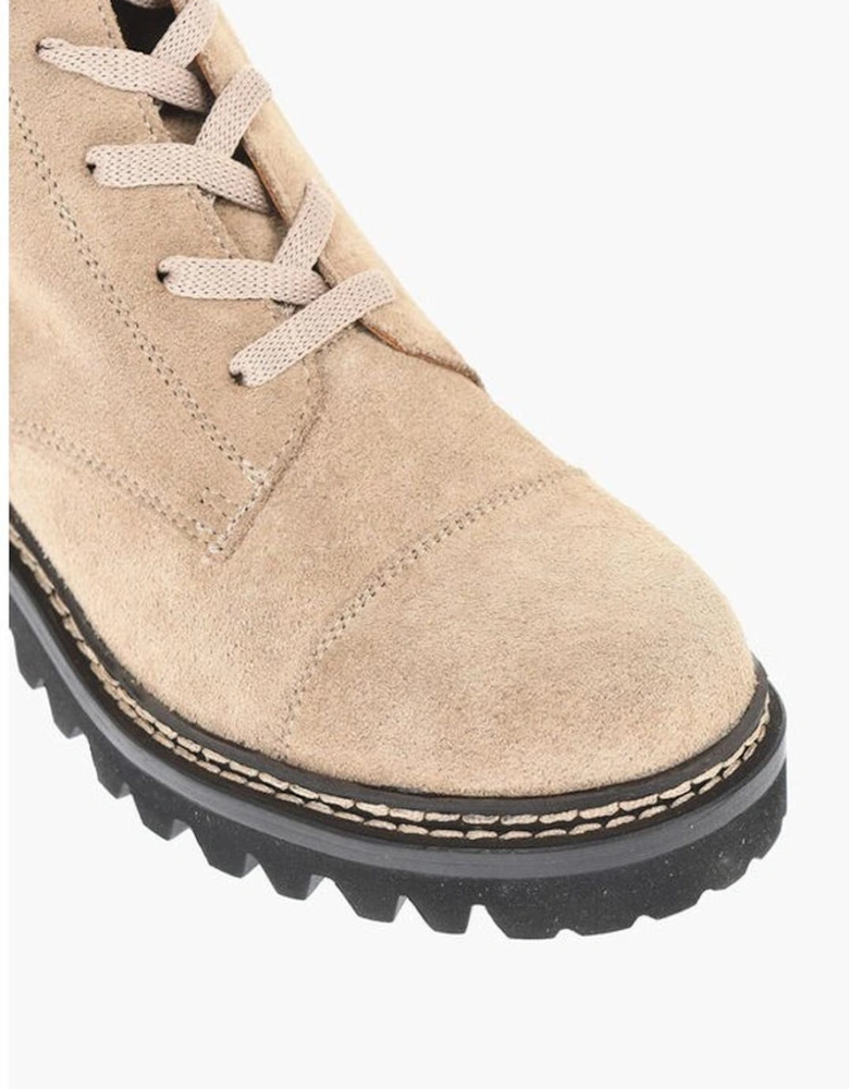 Calf High Lace-Up Rubber Sole Boots Women - Beige