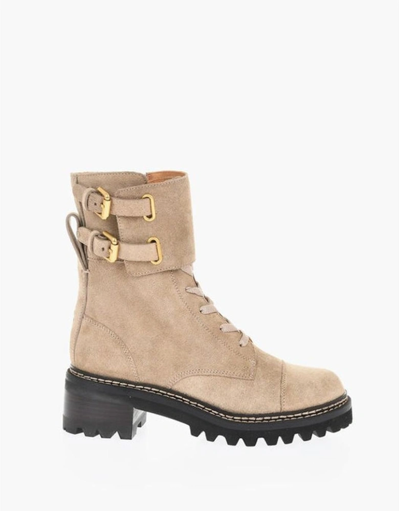 Calf High Lace-Up Rubber Sole Boots Women - Beige