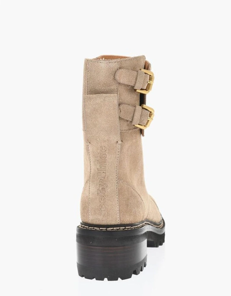Calf High Lace-Up Rubber Sole Boots Women - Beige
