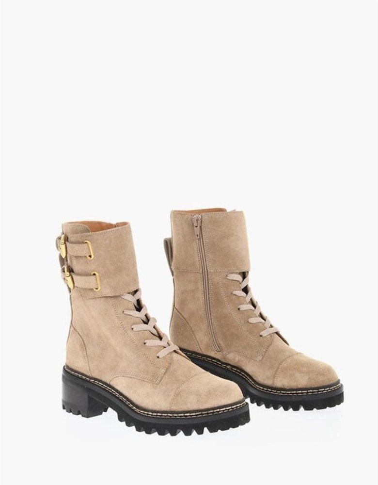 Calf High Lace-Up Rubber Sole Boots Women - Beige
