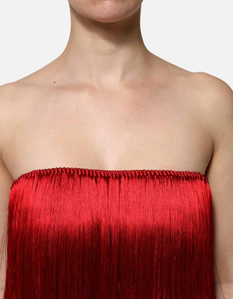 Fringe Tube Top with Zipper Closure Women - Red T-Shirts