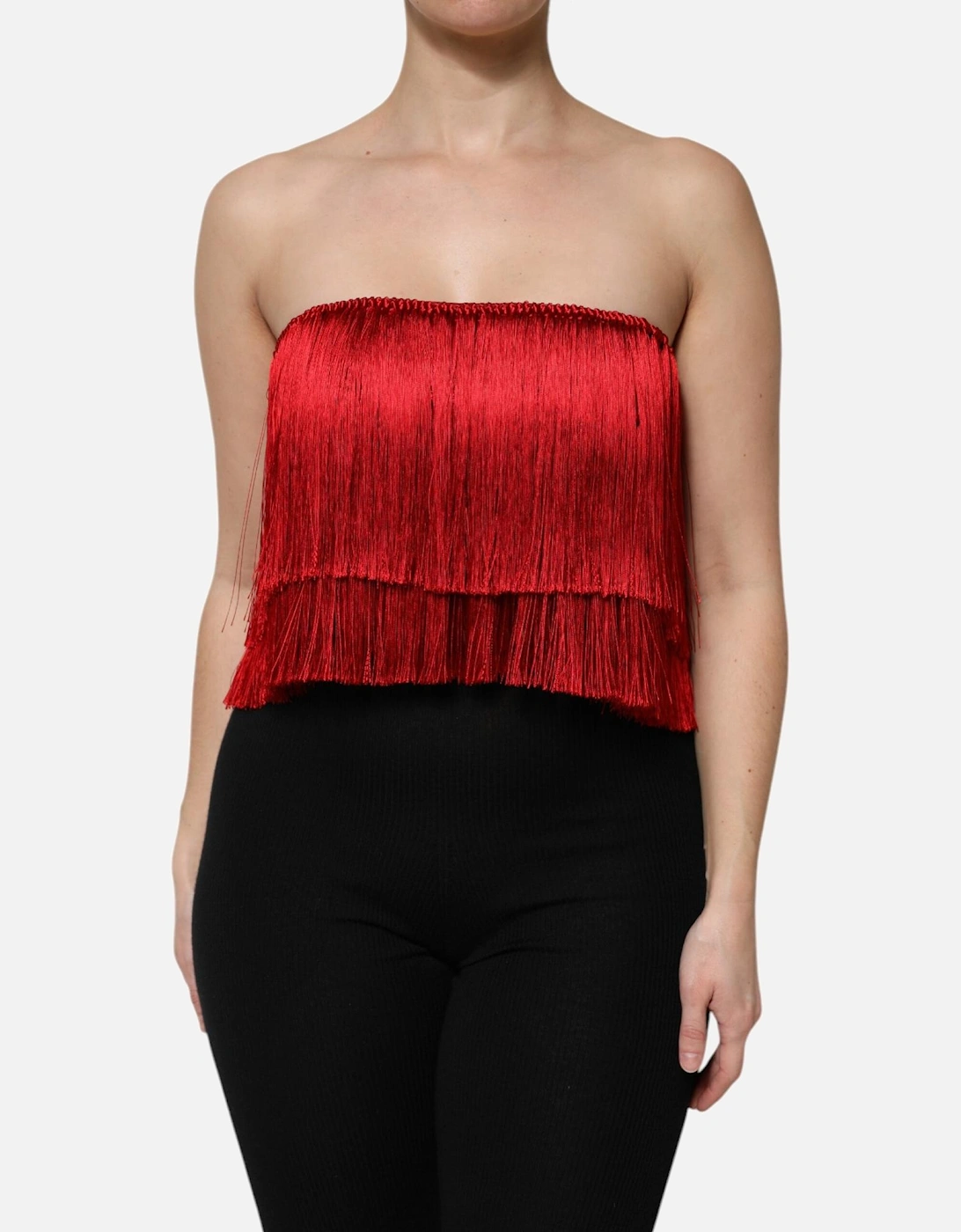 Dolce & Gabbana Women's Red Fringe Tube Top With Zipper Closure - T-Shirts - : Size 8