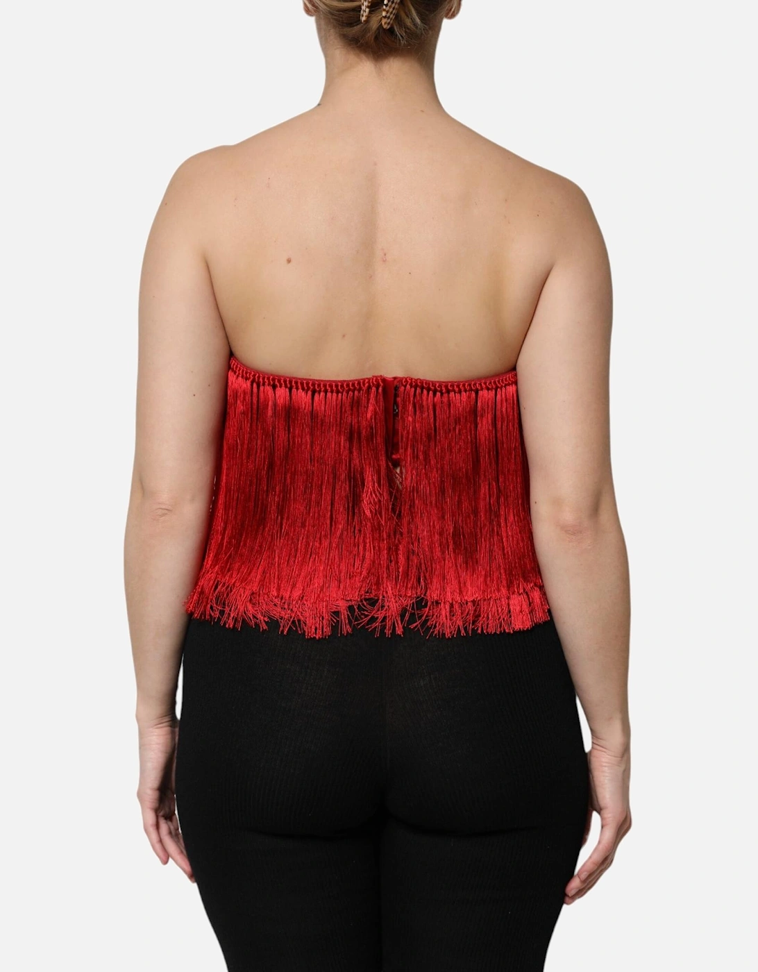 Fringe Tube Top with Zipper Closure Women - Red T-Shirts