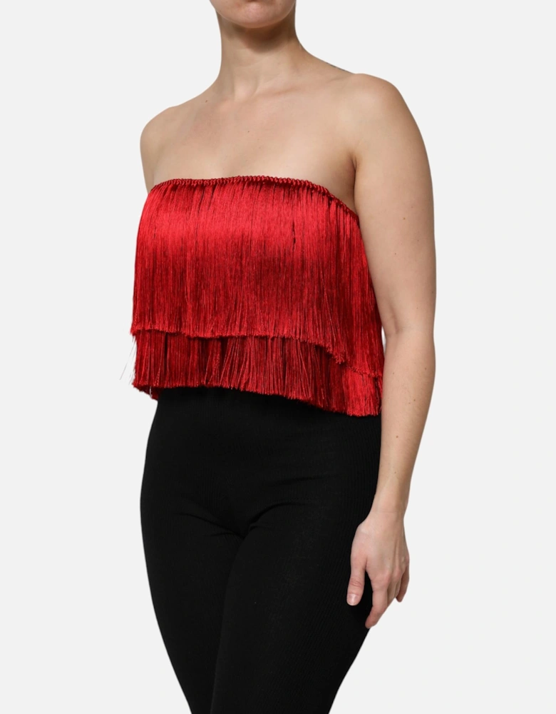 Fringe Tube Top with Zipper Closure Women - Red T-Shirts