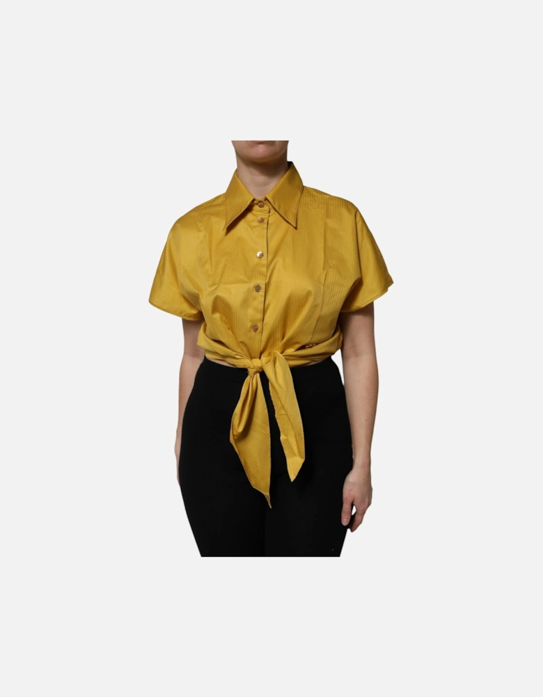 Short Sleeve Collared Cotton Blouse Women - Yellow T-Shirts