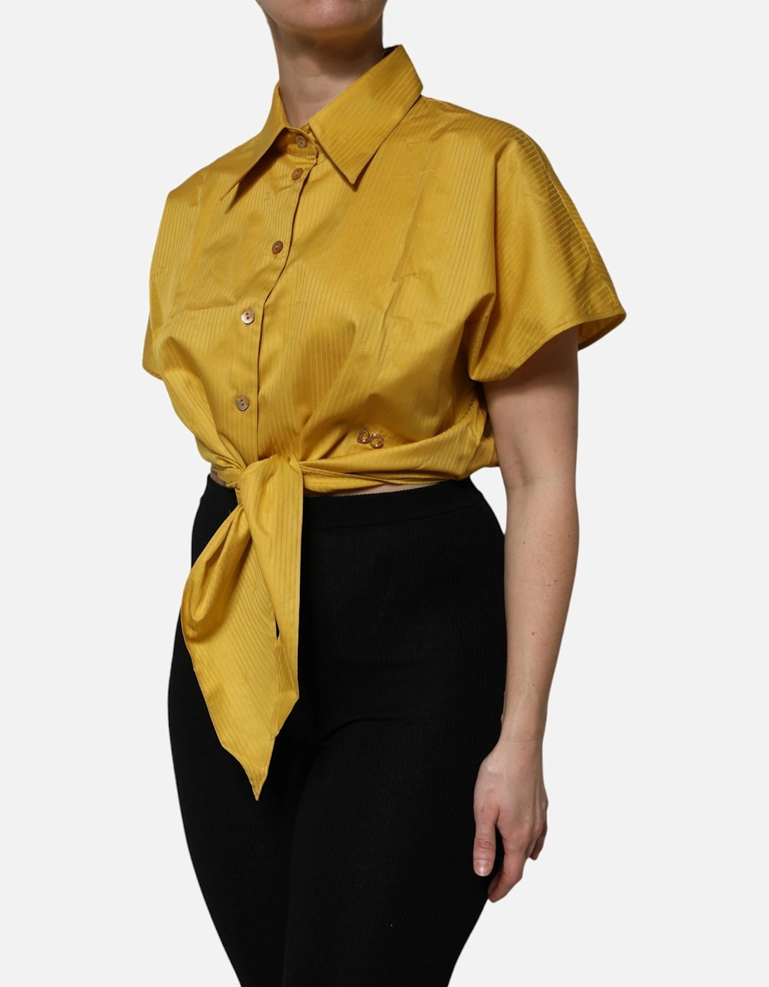 Short Sleeve Collared Cotton Blouse Women - Yellow T-Shirts