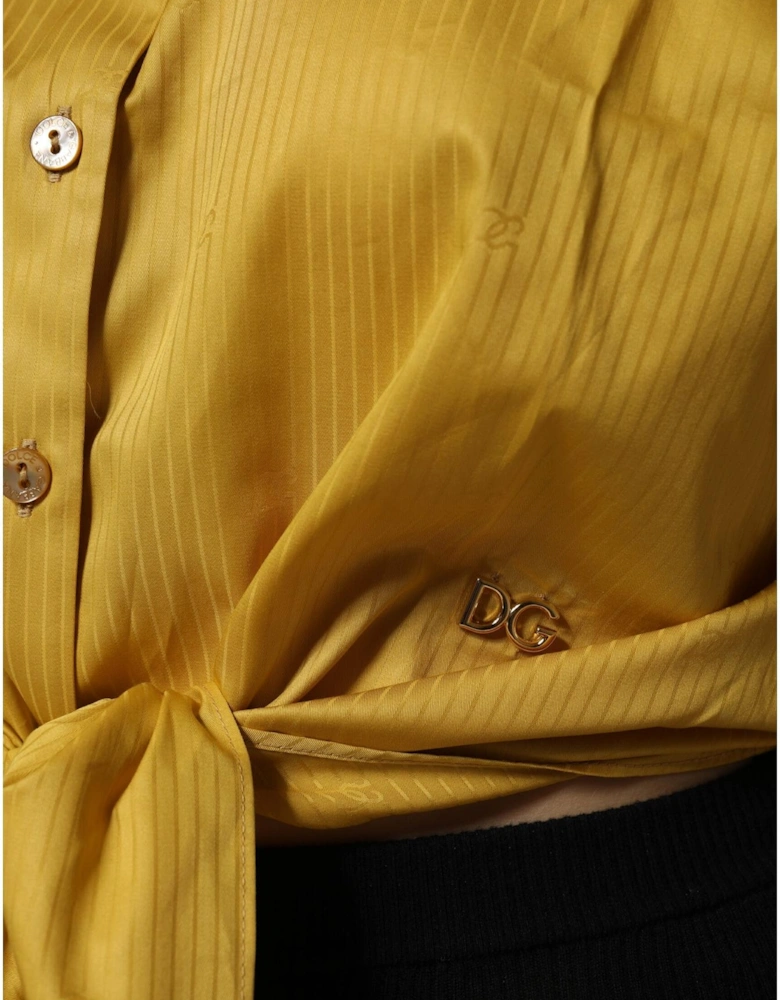 Short Sleeve Collared Cotton Blouse Women - Yellow T-Shirts