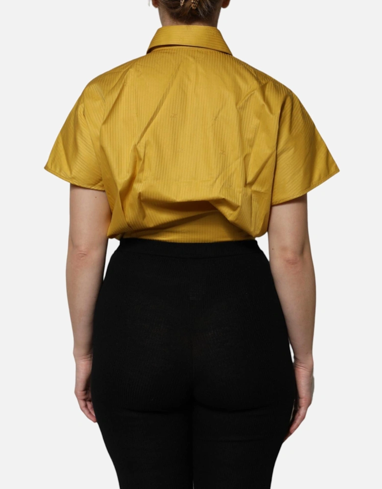 Short Sleeve Collared Cotton Blouse Women - Yellow T-Shirts