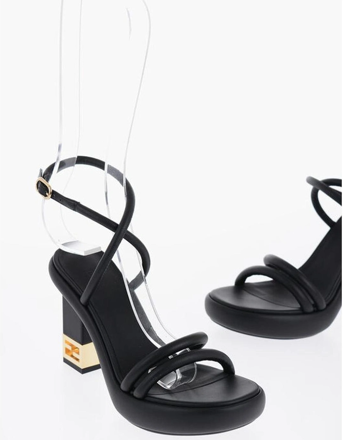 Peep Toe Leather Heeled Sandals Women - Black, 6 of 5
