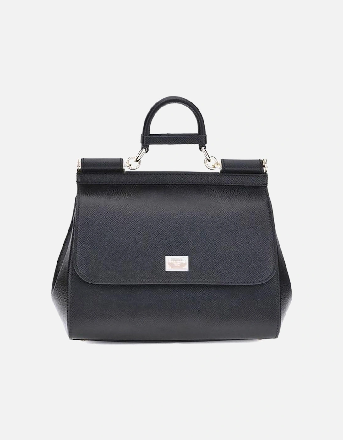 Leather Handbag with Rigid Top Handle Women - Black, 5 of 4
