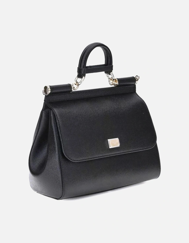 Leather Handbag with Rigid Top Handle Women - Black