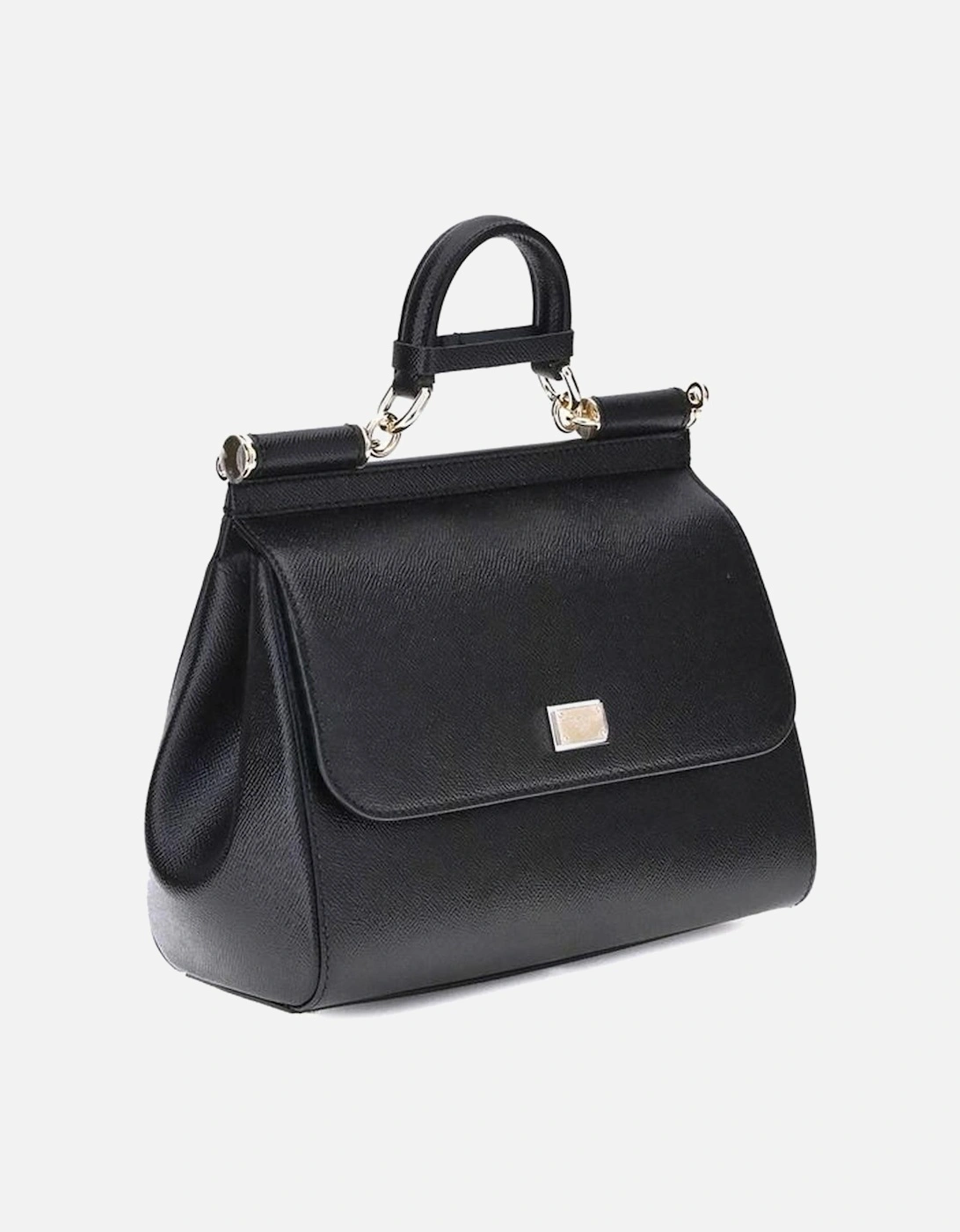 Leather Handbag with Rigid Top Handle Women - Black