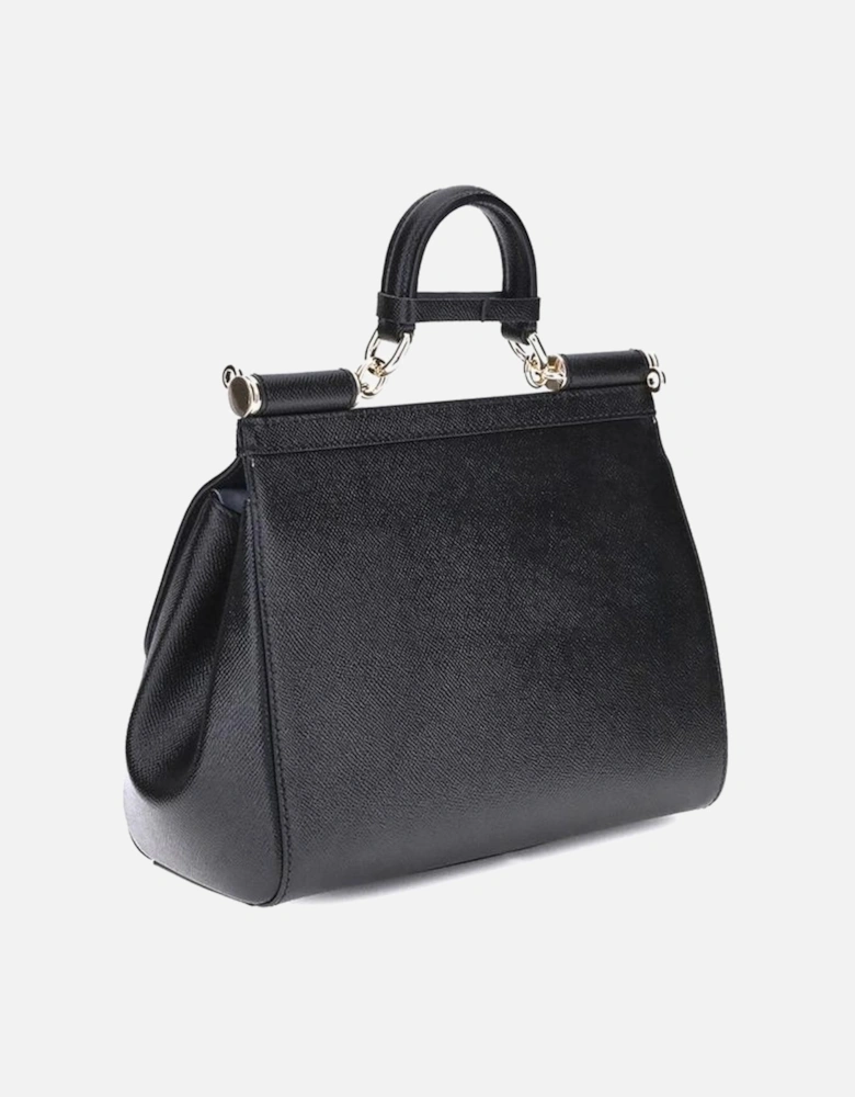 Leather Handbag with Rigid Top Handle Women - Black