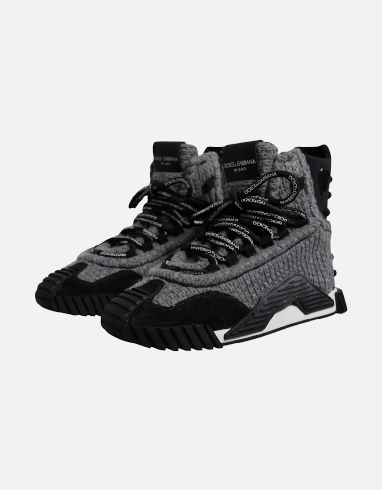 High Top Lace Up Sneakers with Wool Elements Women - Black And Gray