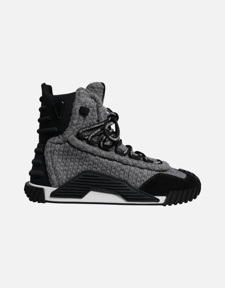 High Top Lace Up Sneakers with Wool Elements Women - Black And Gray
