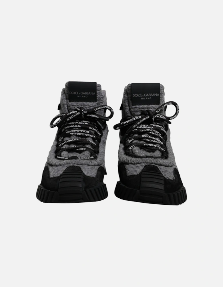 High Top Lace Up Sneakers with Wool Elements Women - Black And Gray