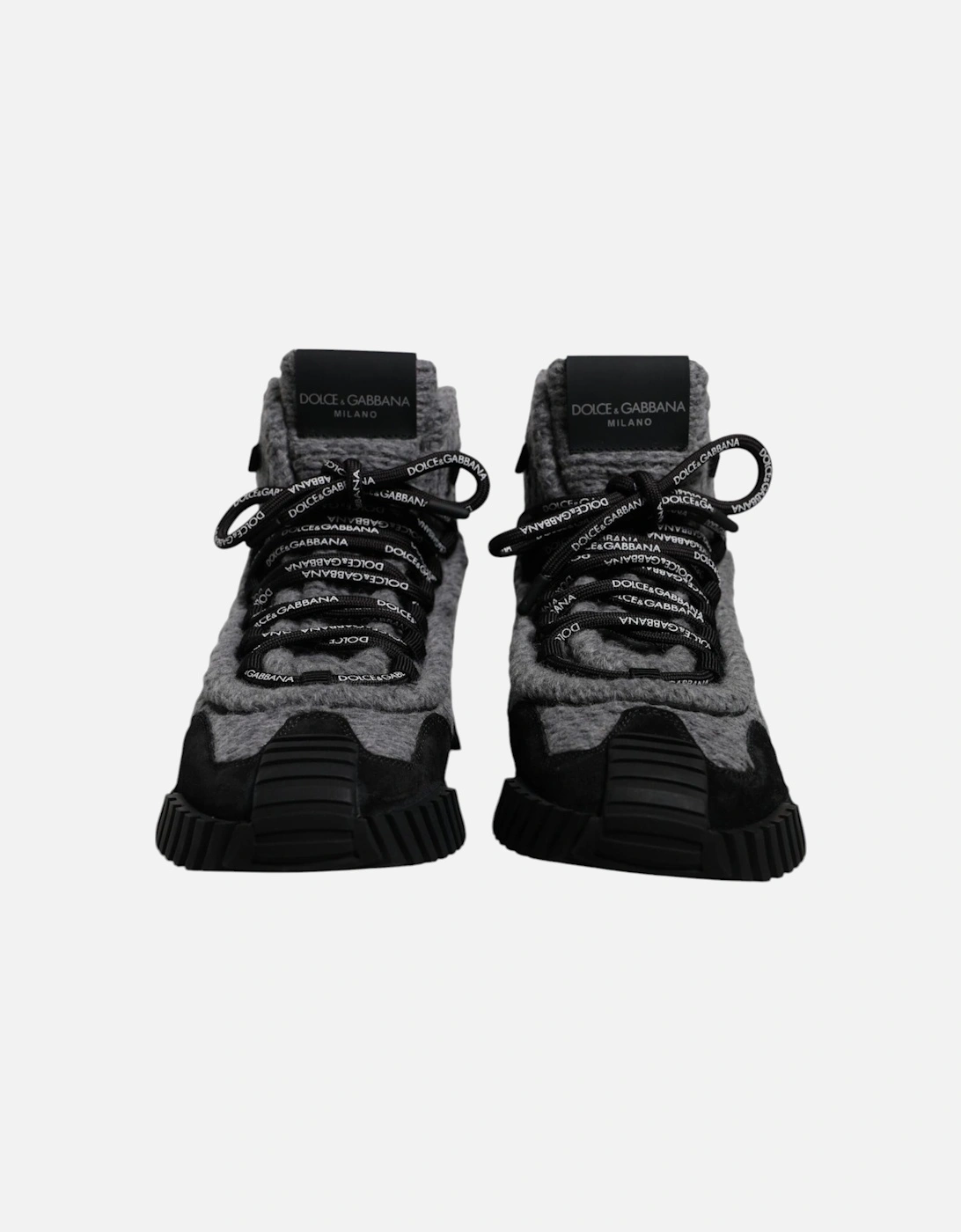 High Top Lace Up Sneakers with Wool Elements Women - Black And Gray