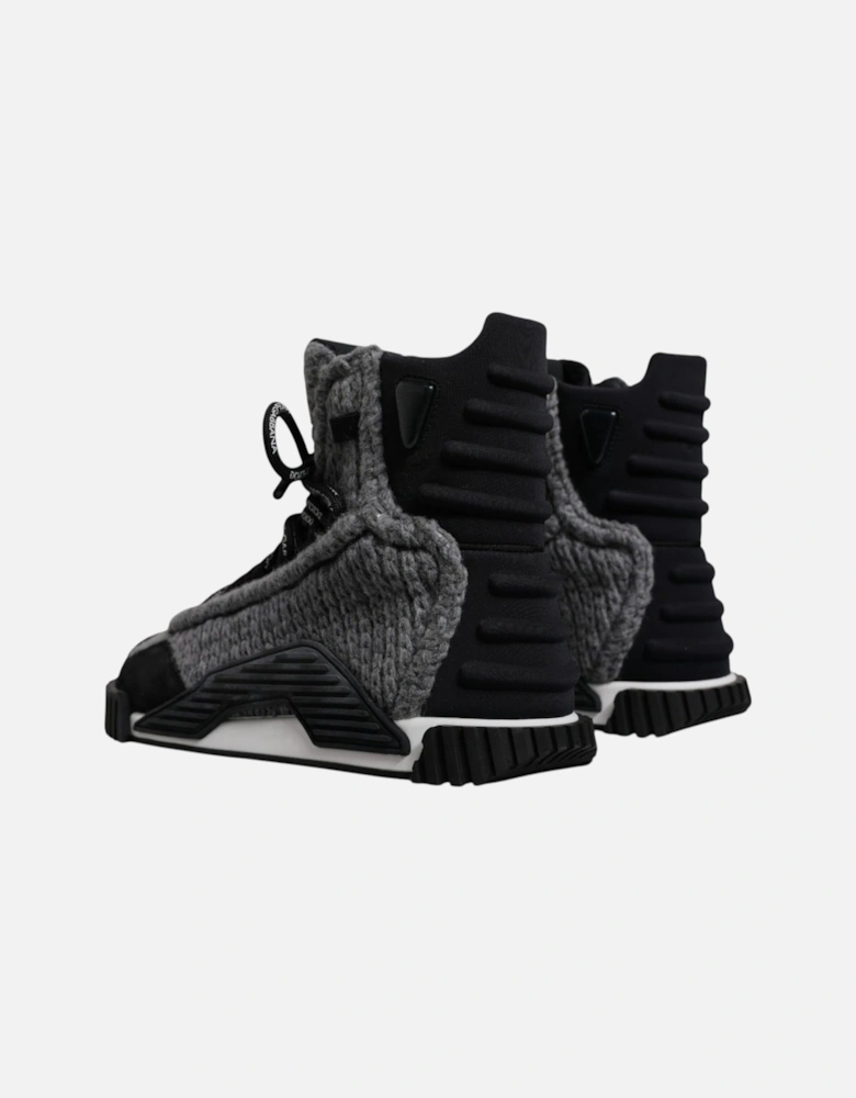 High Top Lace Up Sneakers with Wool Elements Women - Black And Gray
