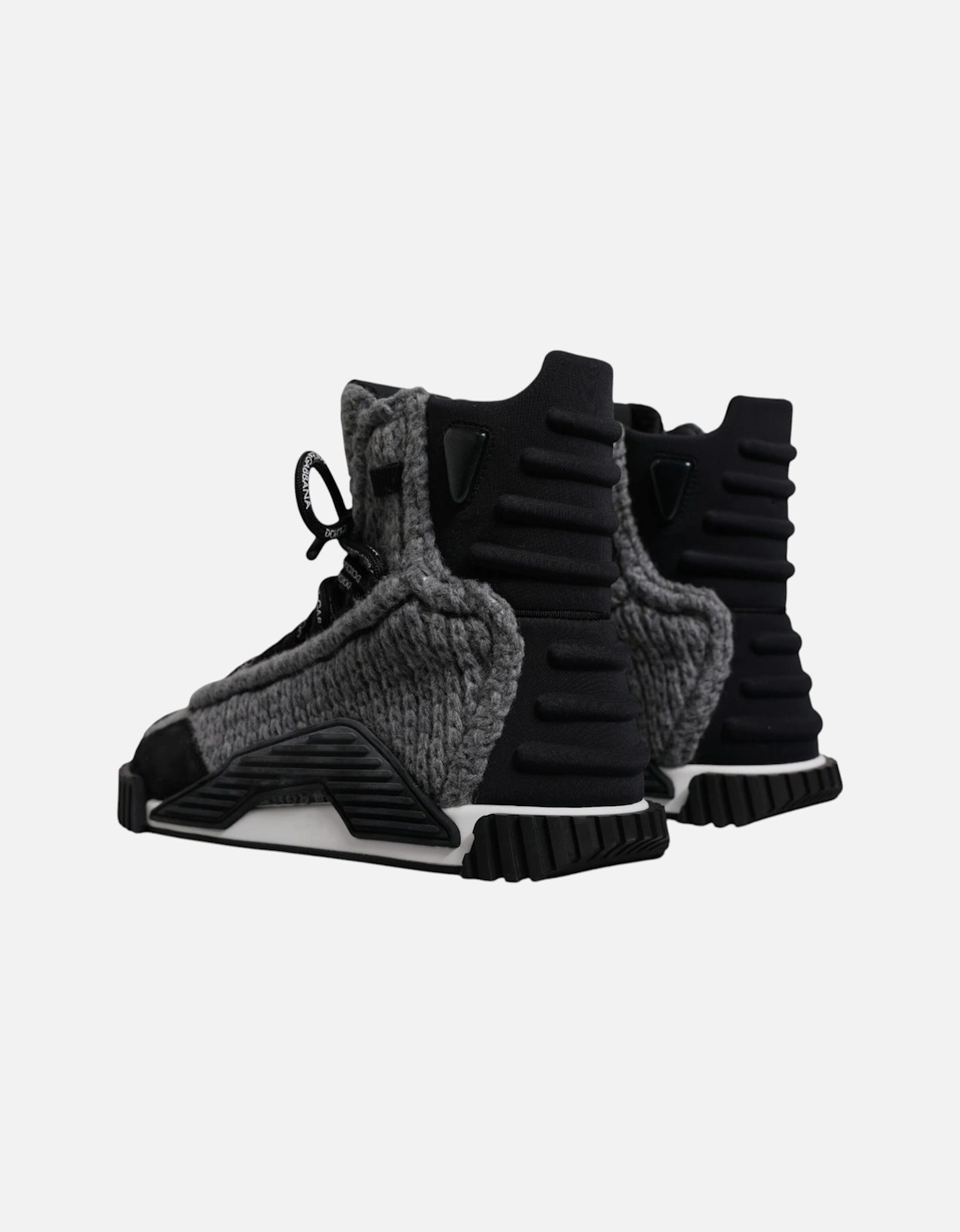 High Top Lace Up Sneakers with Wool Elements Women - Black And Gray