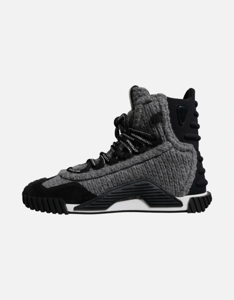 High Top Lace Up Sneakers with Wool Elements Women - Black And Gray