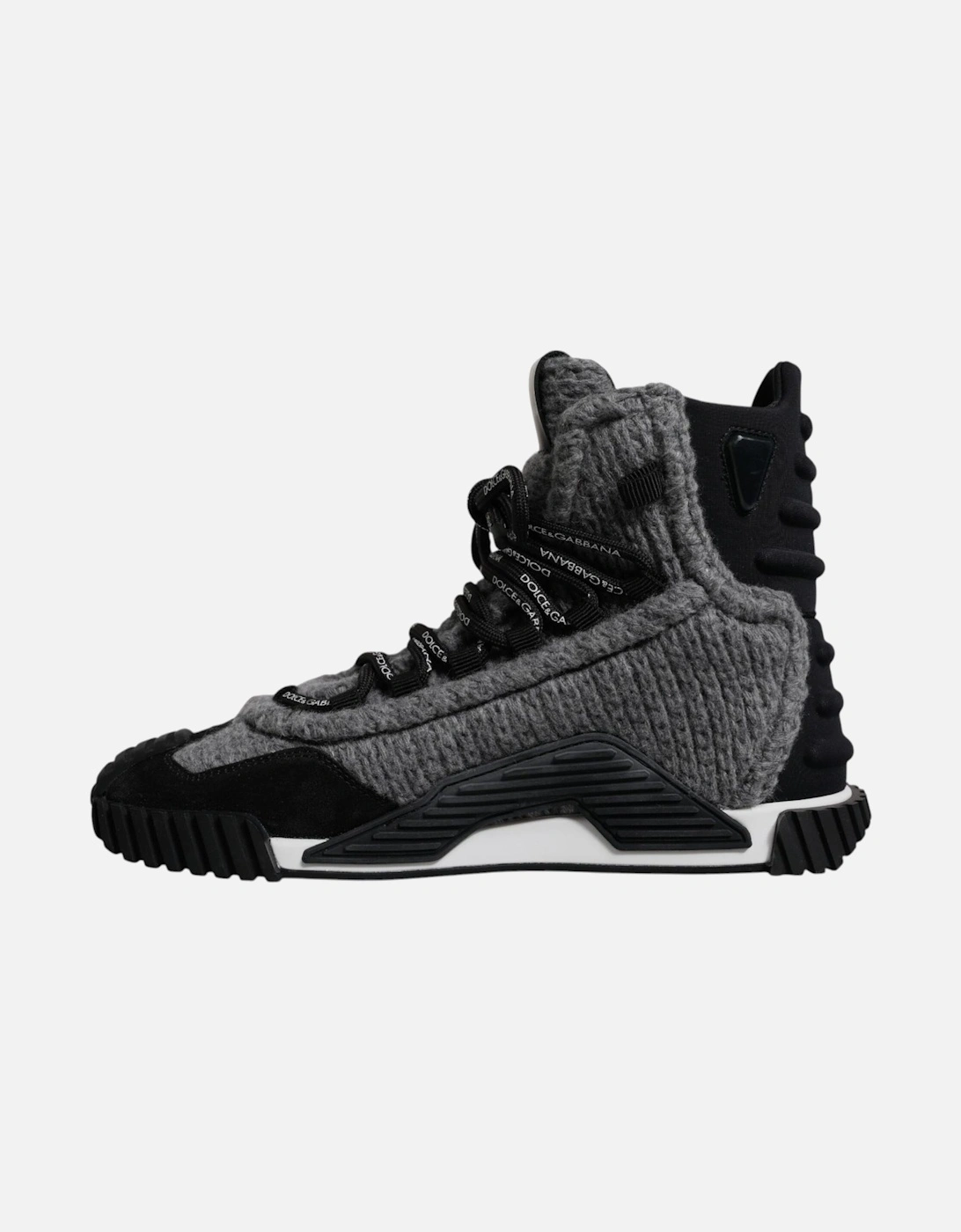 High Top Lace Up Sneakers with Wool Elements Women - Black And Gray