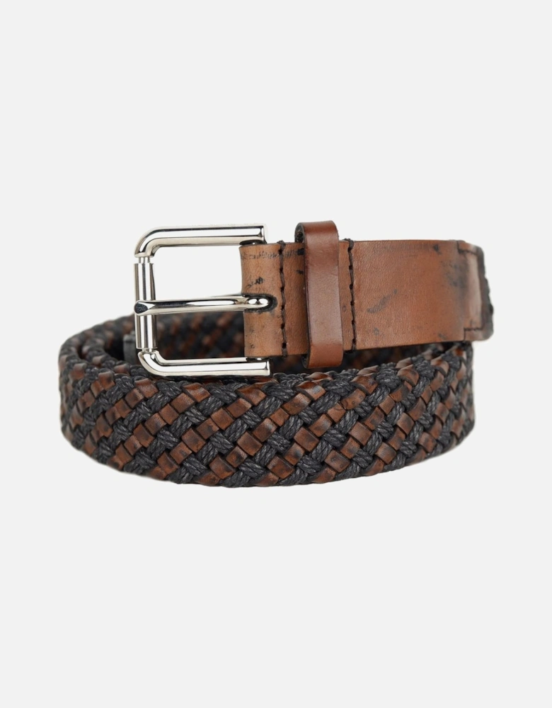Woven Calfskin Belt with Metal Logo Buckle Women - Brown