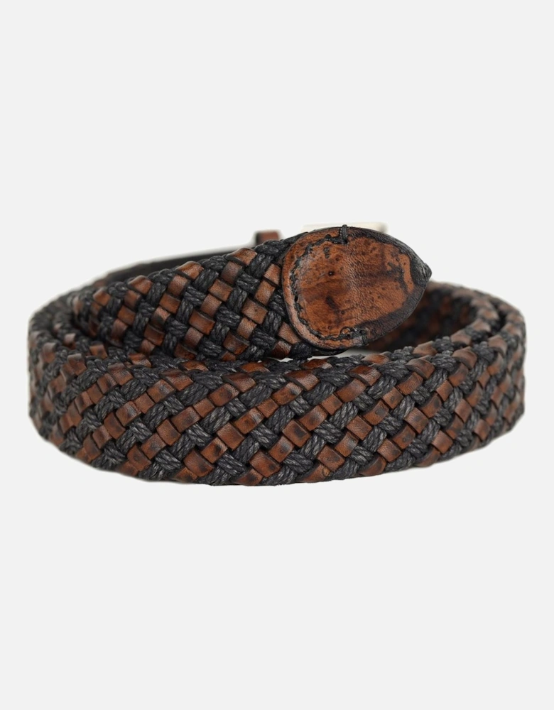 Woven Calfskin Belt with Metal Logo Buckle Women - Brown