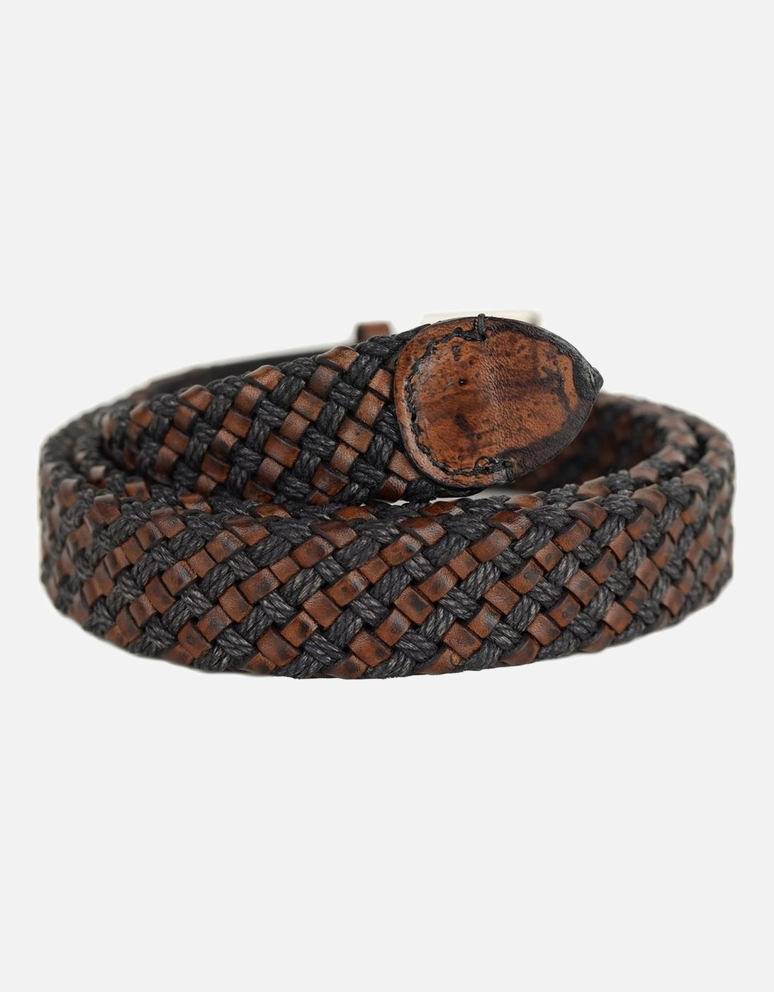 Woven Calfskin Belt with Metal Logo Buckle Women - Brown