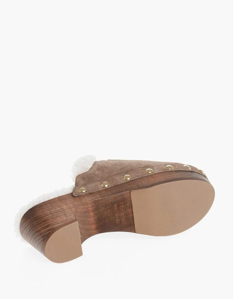 Round Toeline Suede Wooden Heel Shoes Women - Beige Sandals