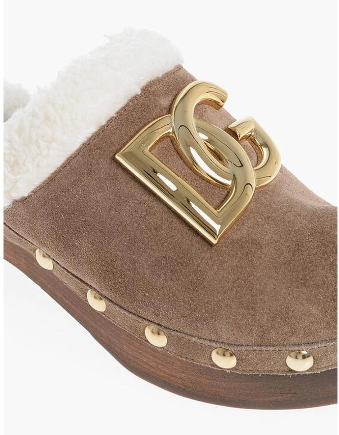Round Toeline Suede Wooden Heel Shoes Women - Beige Sandals