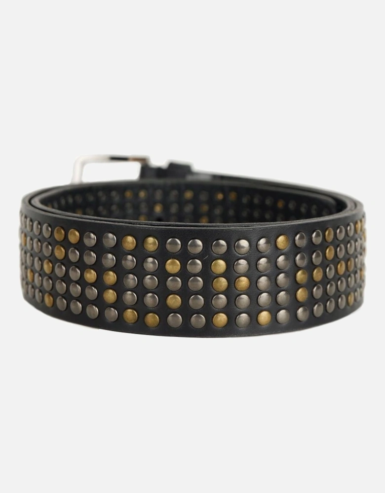 Calfskin Belt with Gold and Silver Studs Women - Black