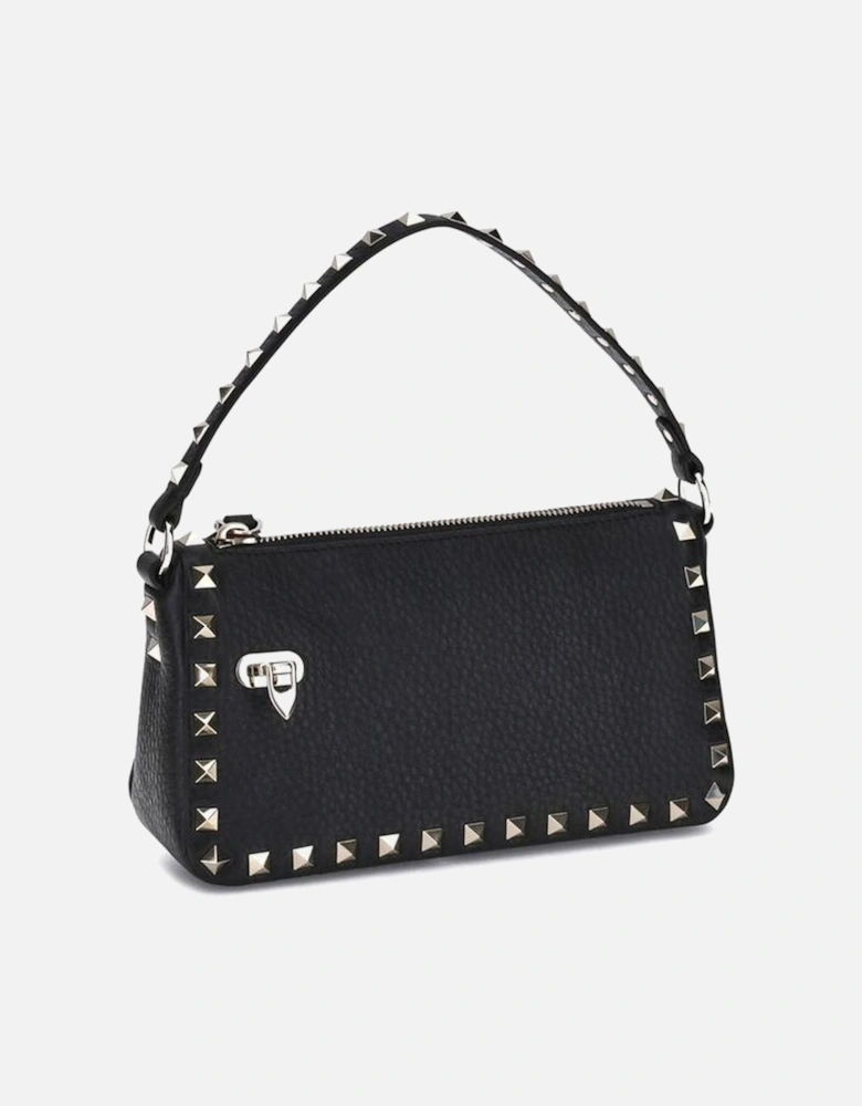 Rockstud Zip-Up Shoulder Bag with Studded Handle Women - Black