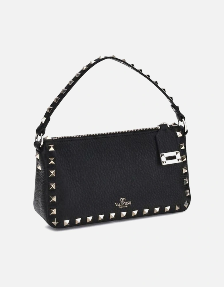 Rockstud Zip-Up Shoulder Bag with Studded Handle Women - Black