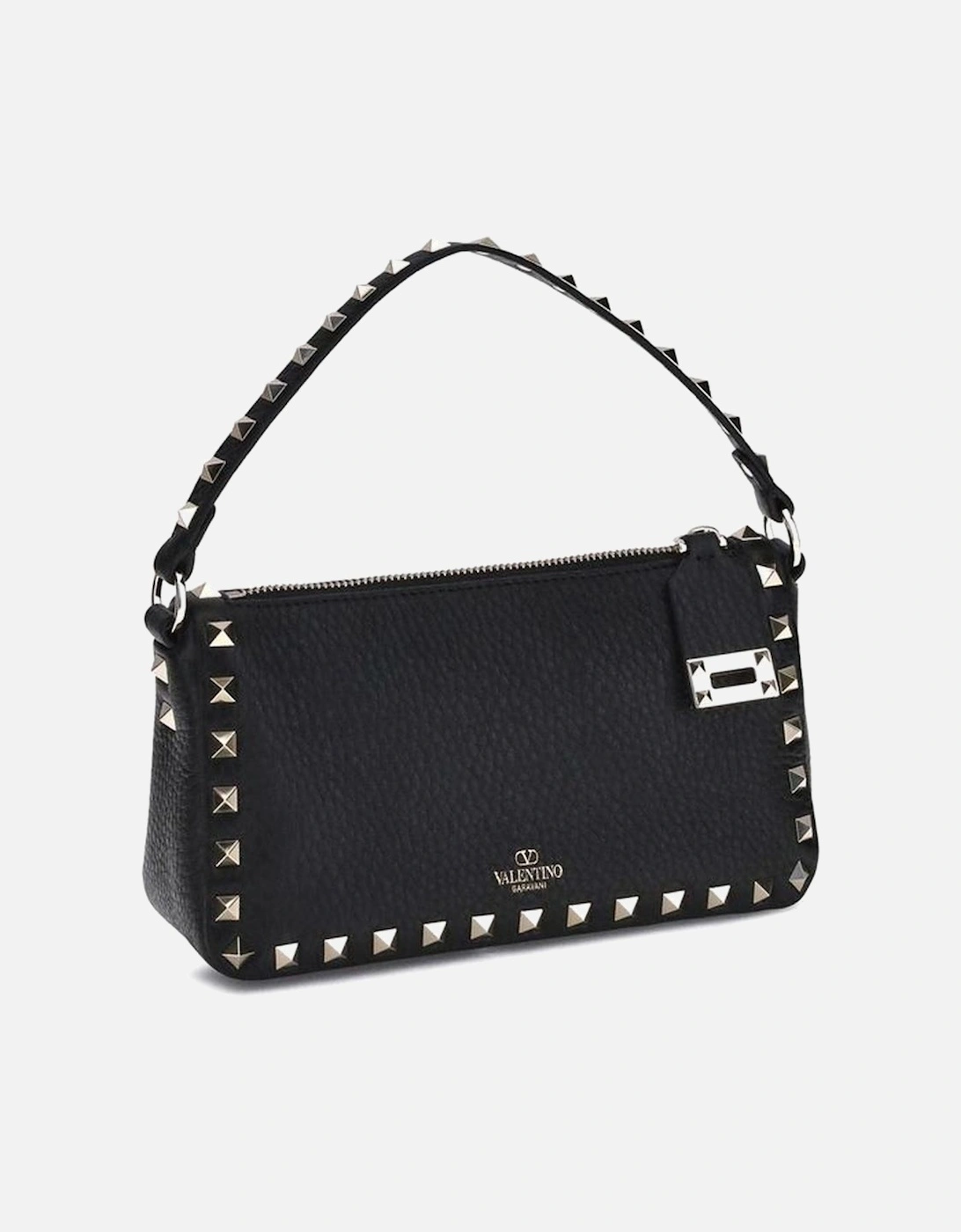 Rockstud Zip-Up Shoulder Bag with Studded Handle Women - Black