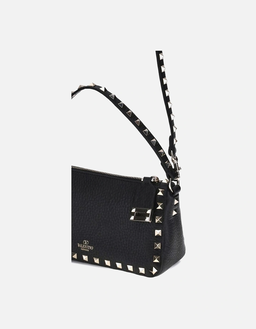 Rockstud Zip-Up Shoulder Bag with Studded Handle Women - Black