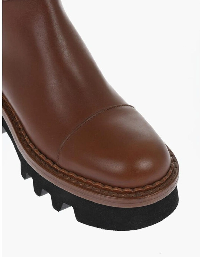 Rugged Sole Buckle Zip Boots Women - Brown