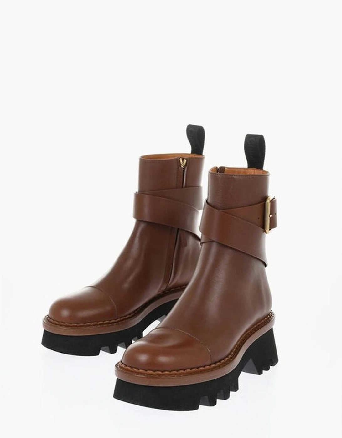 Rugged Sole Buckle Zip Boots Women - Brown, 5 of 4