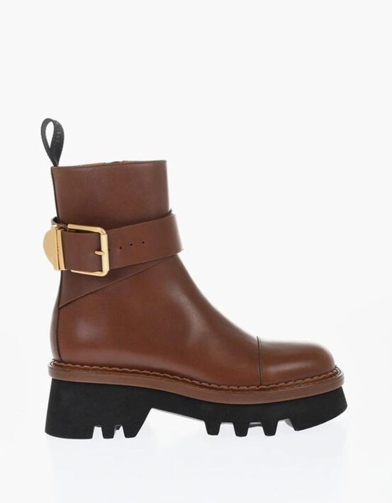 Rugged Sole Buckle Zip Boots Women - Brown