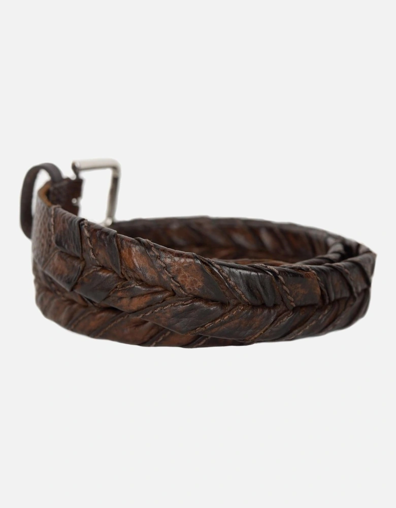 Woven Calfskin Belt with Metal Buckle Women - Brown