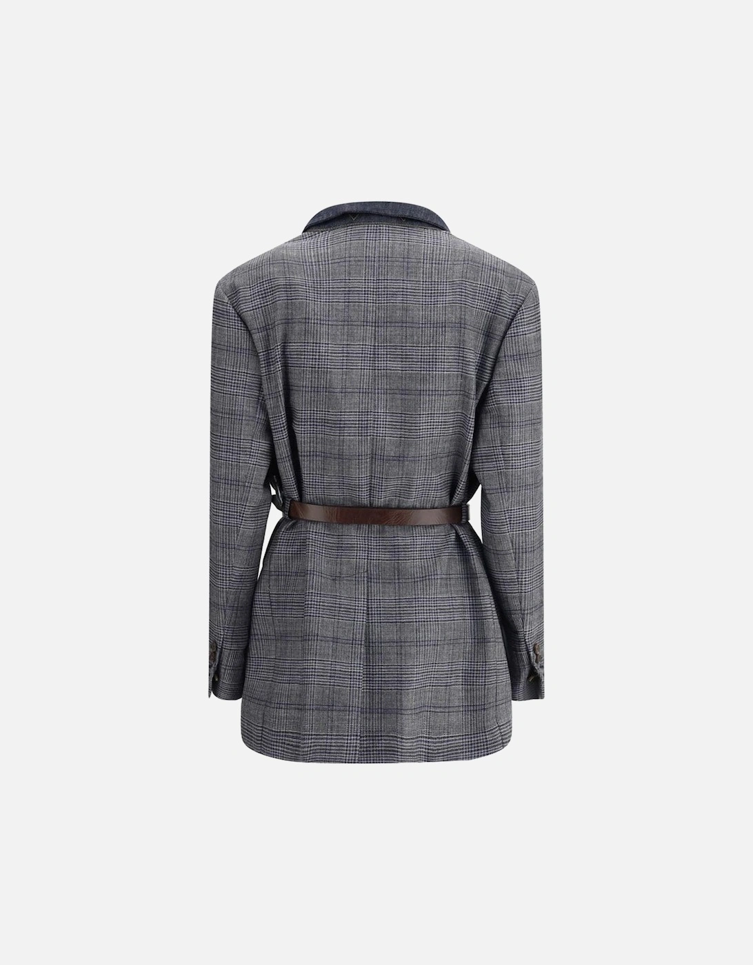 Prince of Wales Pattern Blazer with Denim Collar Women - Gray Suits